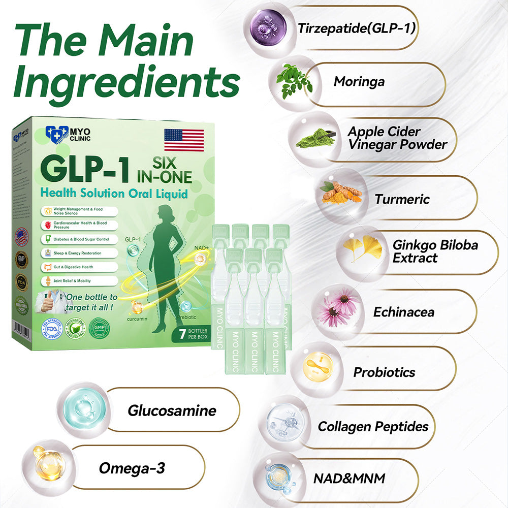 Official Store | Myo Clinic GLP-1 SIX-IN-ONE Health Solution Oral Liquid (Just once a day, visible changes in 7 days) For obesity, cardiovascular health, diabetes, sleep apnea, Gut Health, joint issues, and more