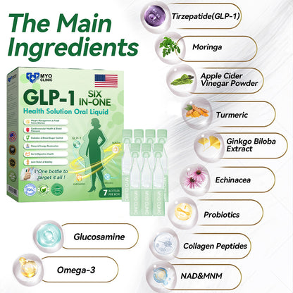 Official Store | Myo Clinic GLP-1 SIX-IN-ONE Health Solution Oral Liquid (Just once a day, visible changes in 7 days) For obesity, cardiovascular health, diabetes, sleep apnea, Gut Health, joint issues, and more