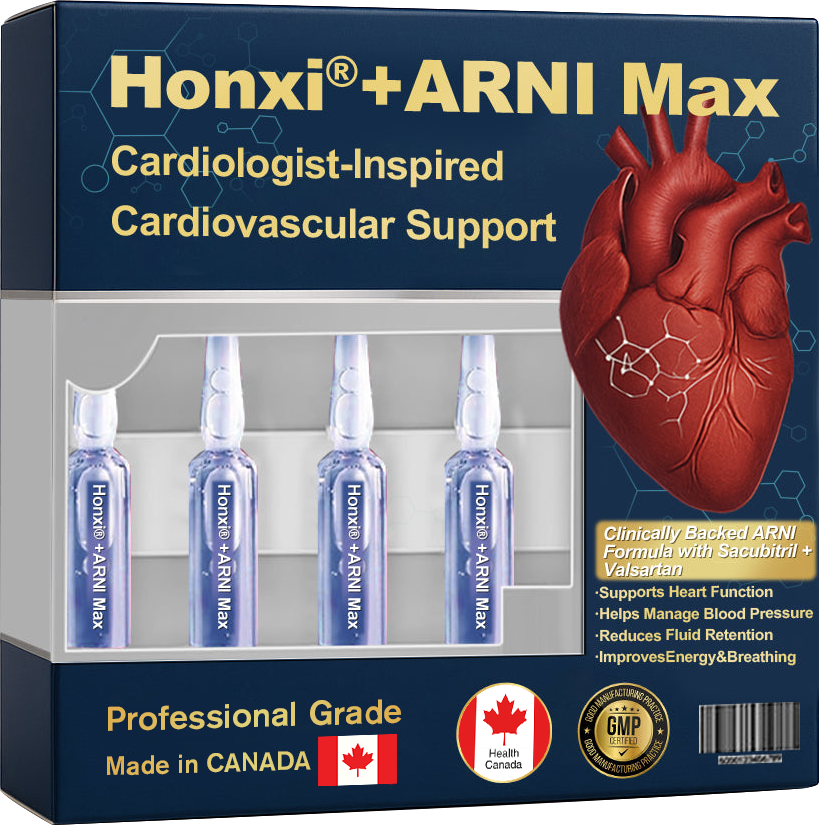 Honxi® +ARNI Max Cardiovascular Support Oral Solution Clinically-backed natural formula for heart function and blood pressure management Professional-grade • Complete transparency • Canada Health-registered facility